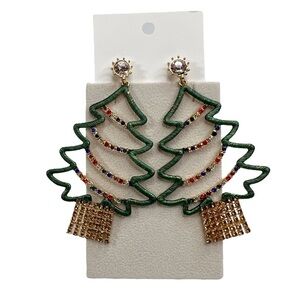 New Large Metal Rhinestone Christmas Tree Statement Earrings